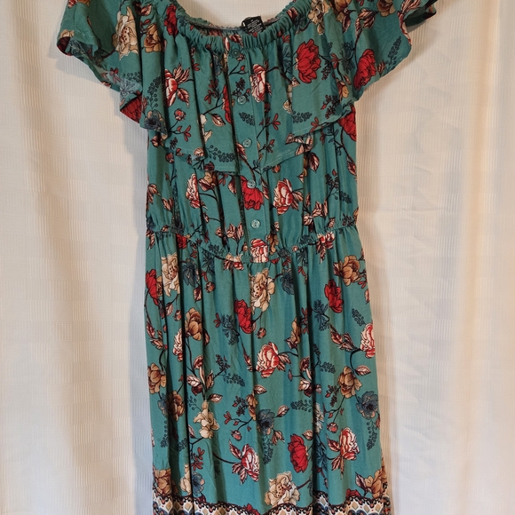 Justified Dresses & Skirts - Justified Teal Floral Ruffle Dress